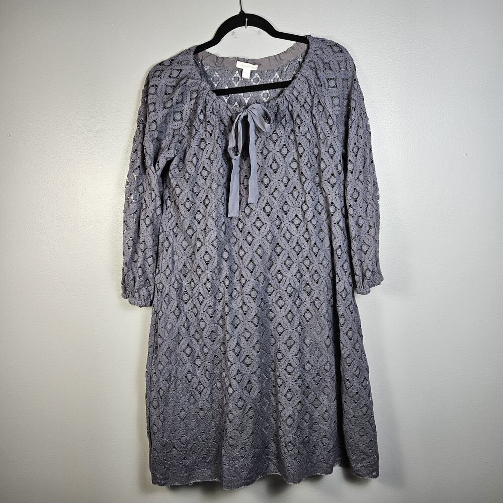 Garnet Hill Gray Floral Bohemian Easy Lace Sheath Dress Lace Overlay‎ Lined SZ 8